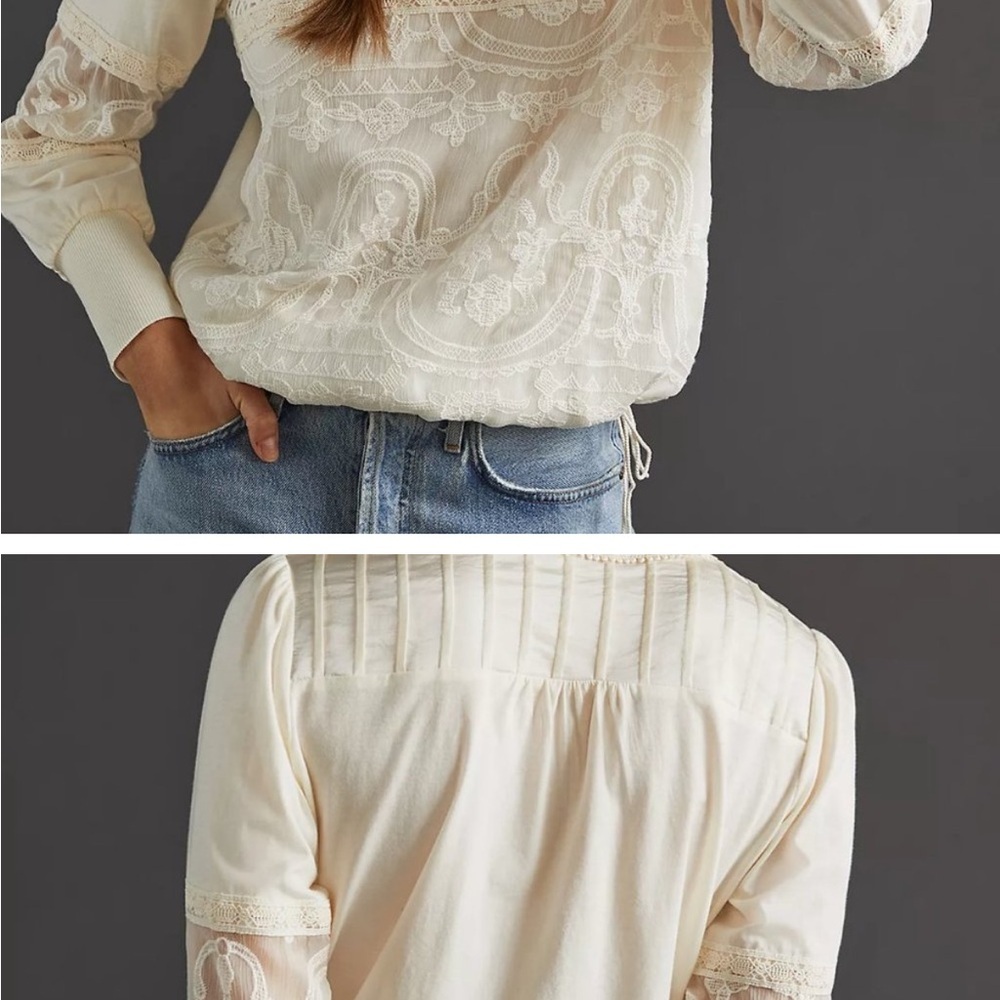 Anthropologie Tiny Elegant Cream Lace Women's Blouse - Picture 3 of 8